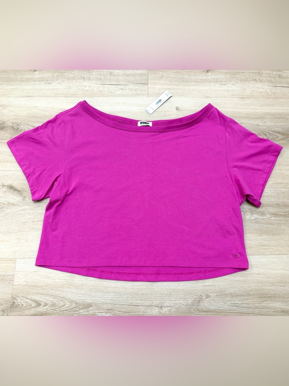 PINK Victoria's Secret Fuchsia Crewneck Short Sleeve Crop Top